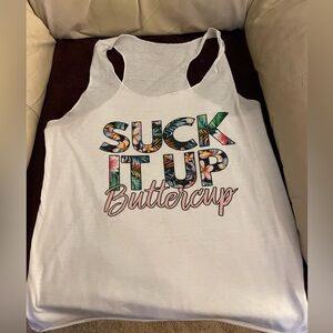 Source Unknown White Floral Graphic Tank Top